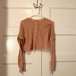 UO Out From Under Cropped Thermal Tee in Pink